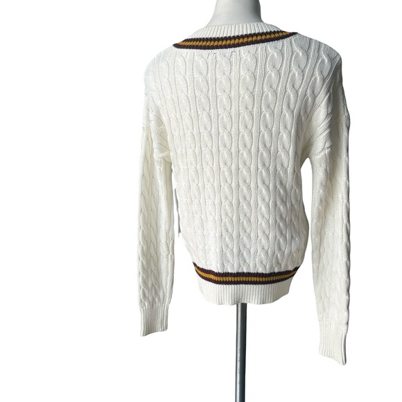 NWT, 1. State White Cable Knit V Neck Preppy Tennis Academia Sweater, Sz XS - Picture 6 of 13